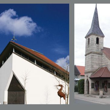 Slider Fotowand aus Kirchenbildern  im Kopf der Homepage des Seelsorgebereichs Aurach-Seebachgrund