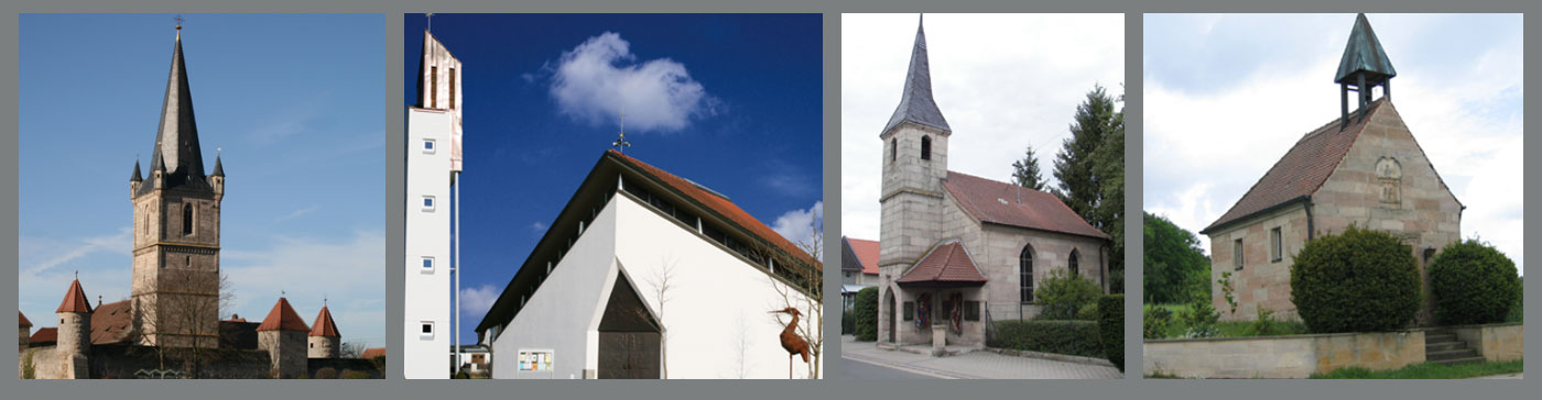 Slider Fotowand aus Kirchenbildern  im Kopf der Homepage des Seelsorgebereichs Aurach-Seebachgrund
